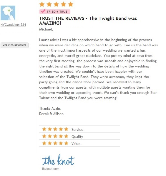 Twilight Band 5 Star Band Review on The Knot.com
